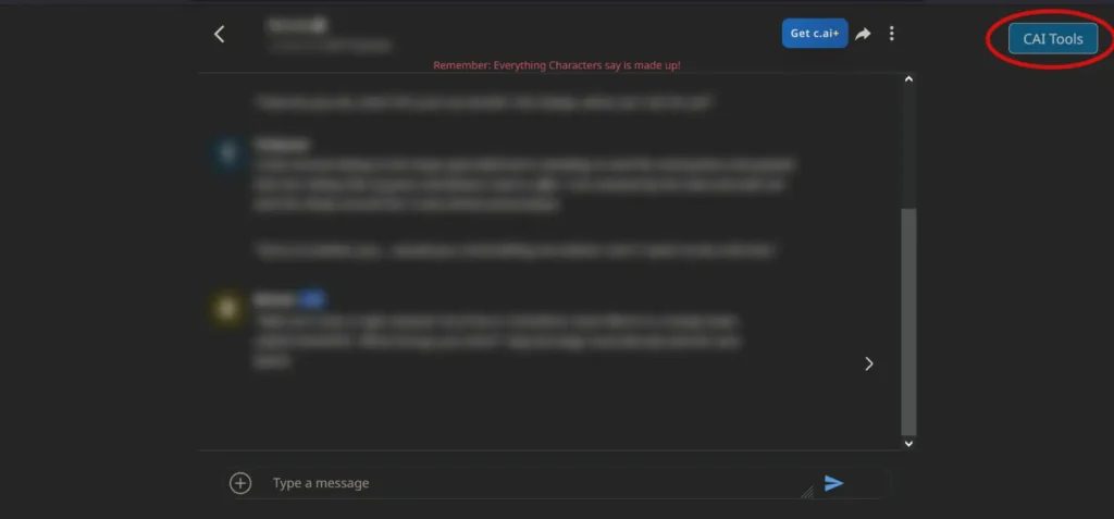CAI Tools button in SpicyChat AI