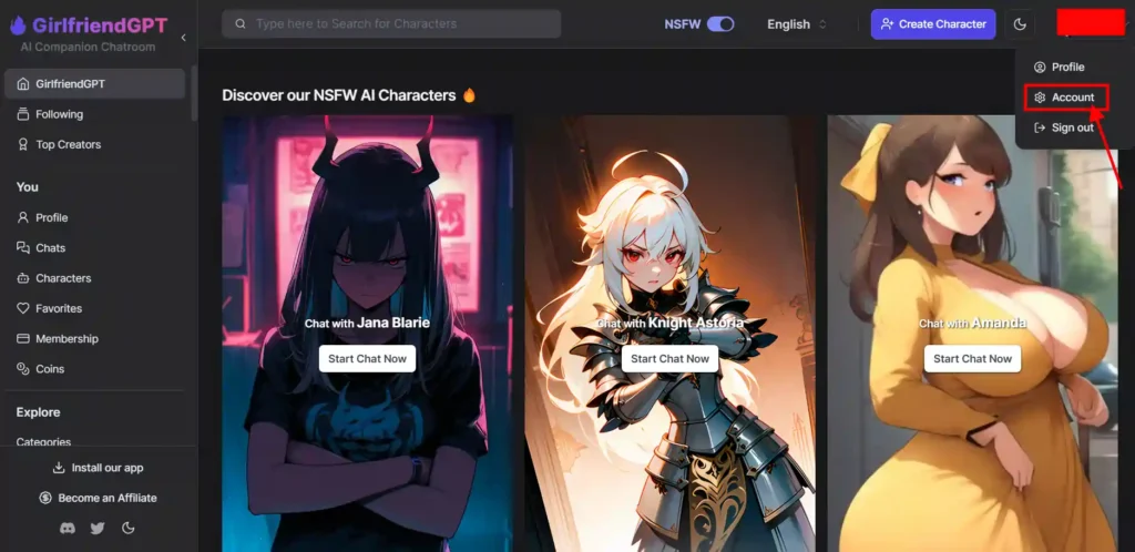 Cancel GirlfriendGPT Subscription settings