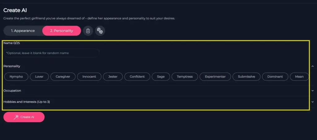 Define your Tingo AI Girlfriend Personality