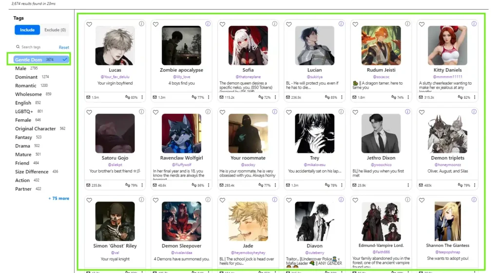 Male Dominant Characters in SpicyChat