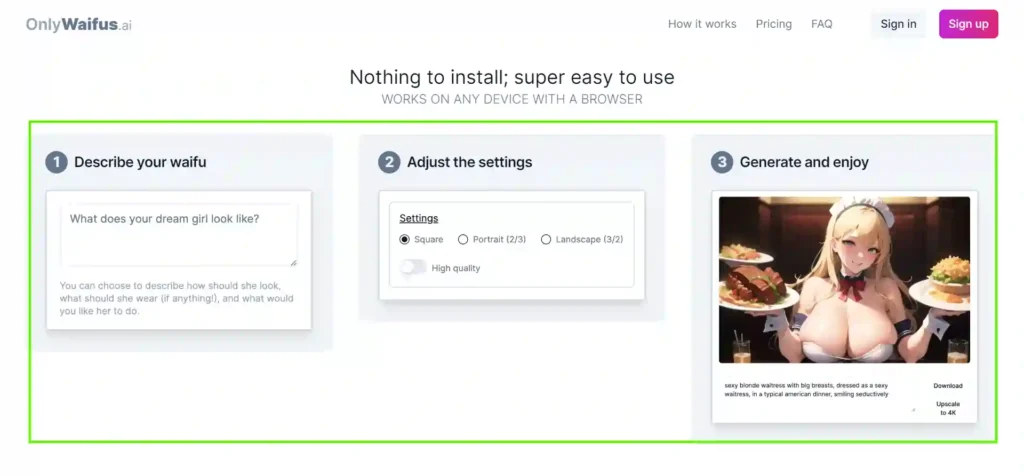 OnlyWaifus.ai User Interface