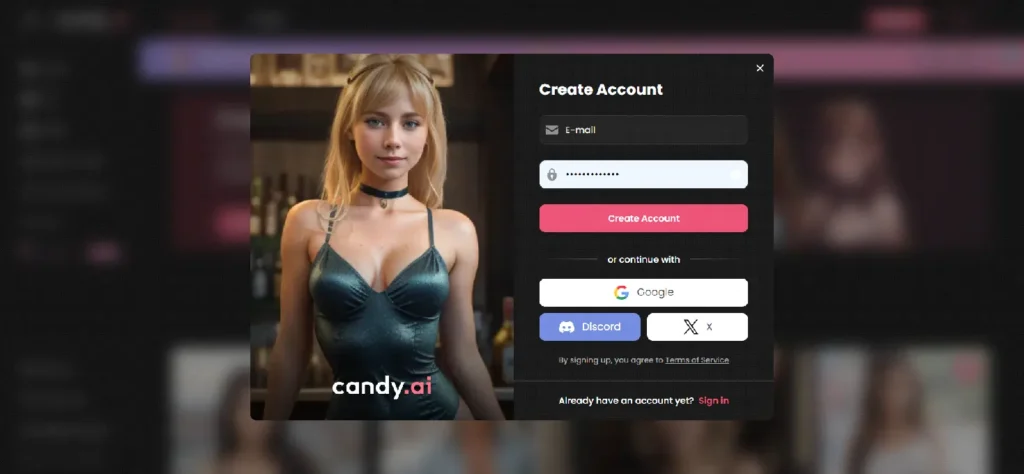 Sign up for an account on Hentai chatbot