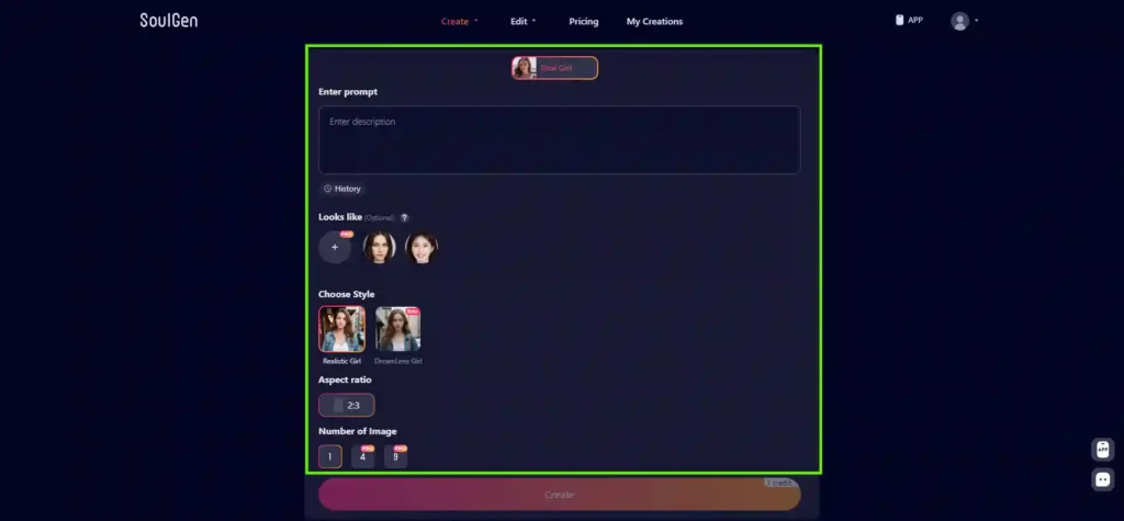 SoulGen AI User Interface