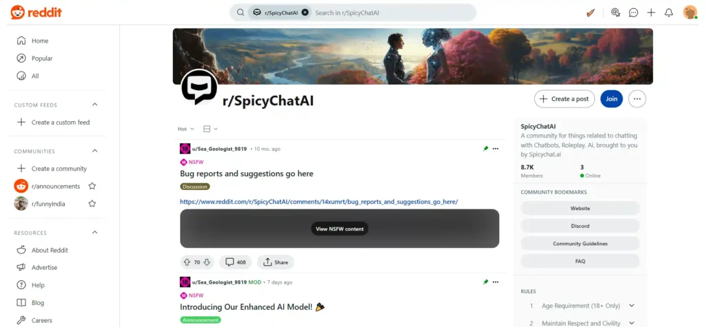 SpicyChat AI Reddit Community