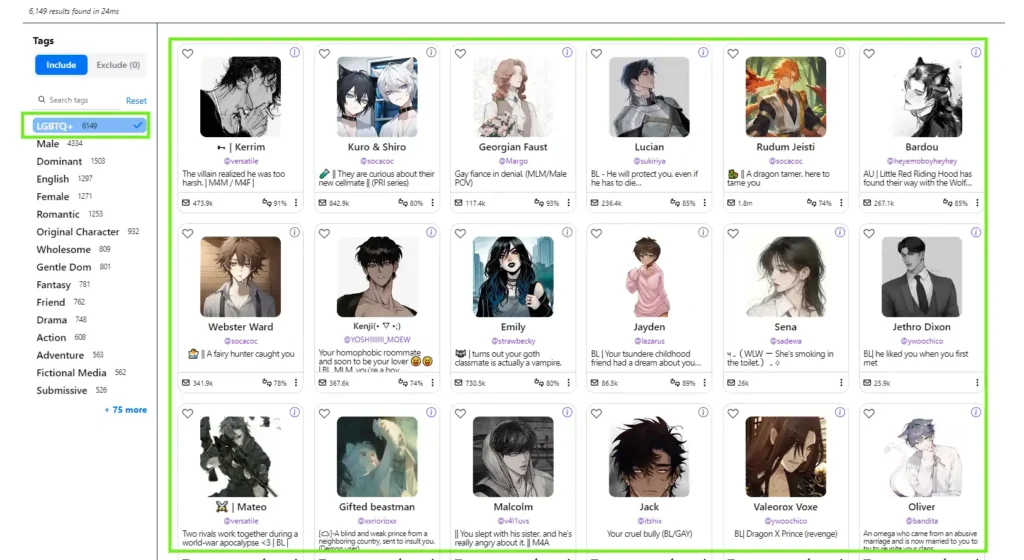 Various LGBTQ Characters in SpicyChat