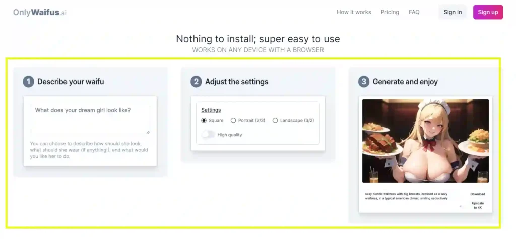 OnlyWaifus.ai User Interface