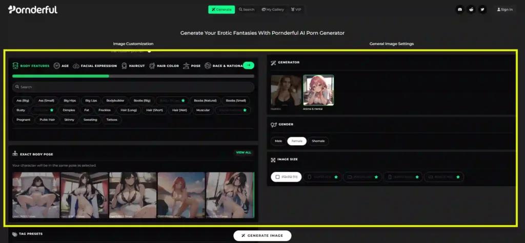 Pornderful AI User Interface