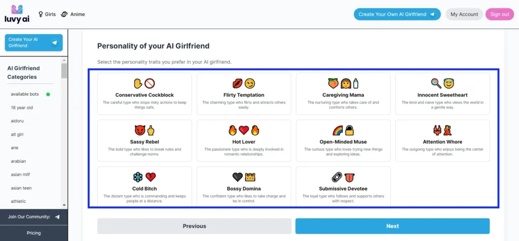 Craft Personality of Your AI Girlfriend in Luvy.ai