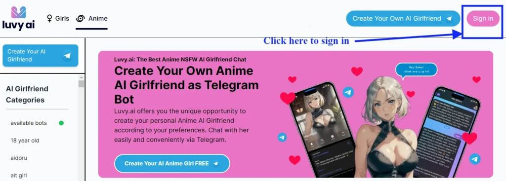Sign-up on Luvy.ai to Create Your AI Girlfriend