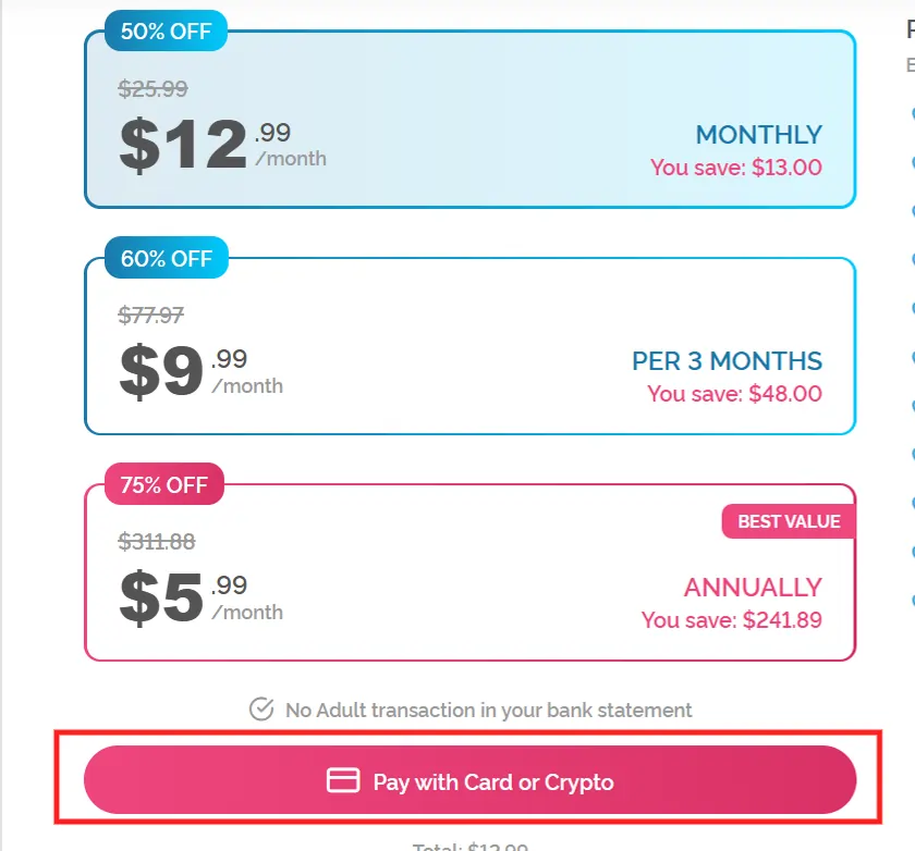 DreamGF Pricing Plan