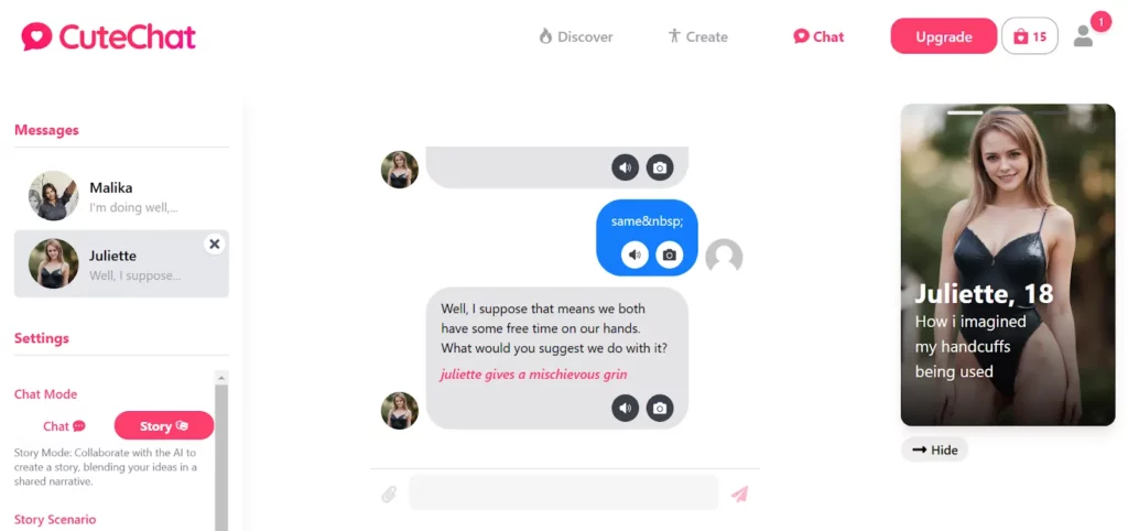 CuteChat AI Conversation with Juliette
