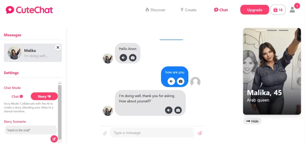 CuteChat AI Conversation with Malaika