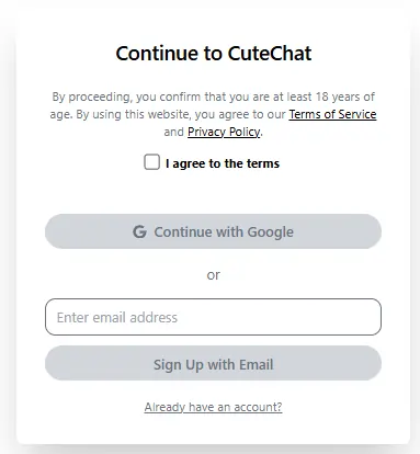 Sign Up to CuteChat AI