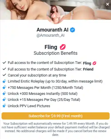 Amouranth AI Fling Pricing