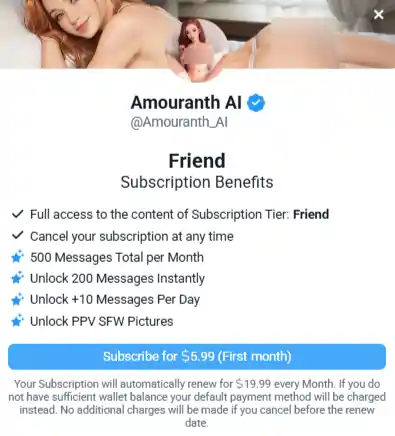 Amouranth AI Friends Pricing