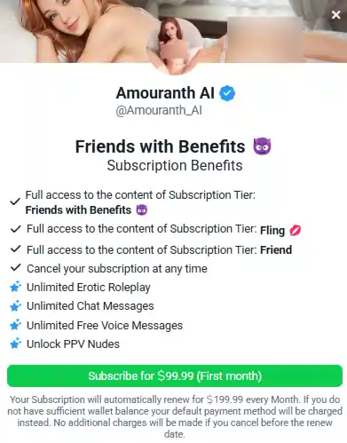 Amouranth AI Friends with Benefits Pricing