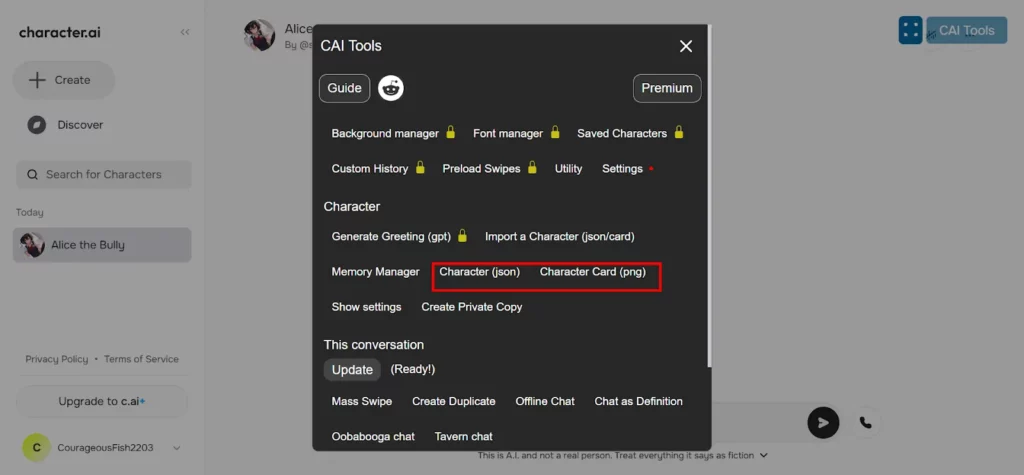 Exporting Character from Character AI