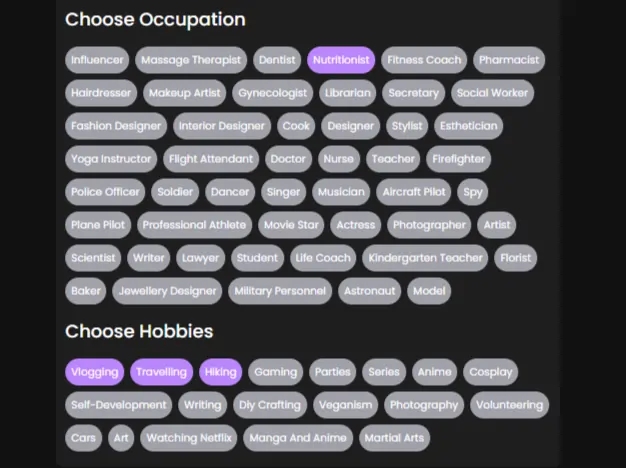 Loverr AI - Occupation and Hobbies