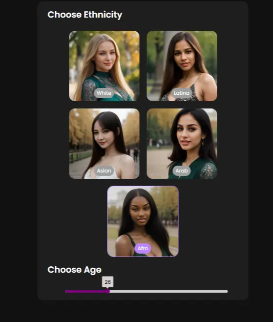 Loverr AI - Selection of Gender and Ethnicity