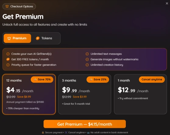 Mylovely AI Pricing Plan