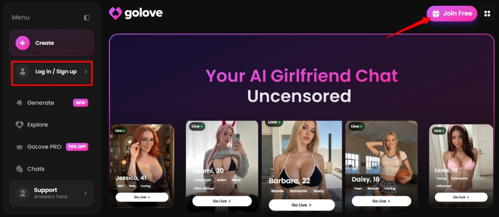 GoLove AI - Sign Up Page