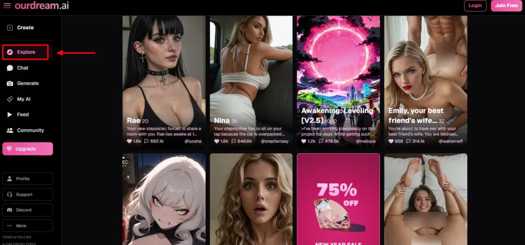 OurDream AI Explore Pre-made characters